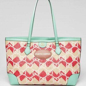 Gucci Green/Raffia GG Ophidia Porto Cervo Medium Tote Bag